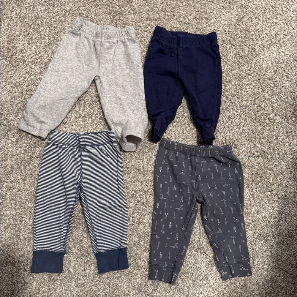 Set of 4 Carter’s pull on soft pants Baby Boy 9m 9 months Navy Blue Gray